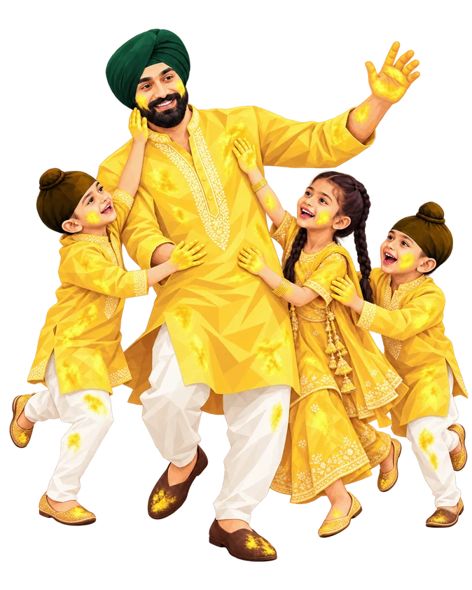 Family playing with haldi